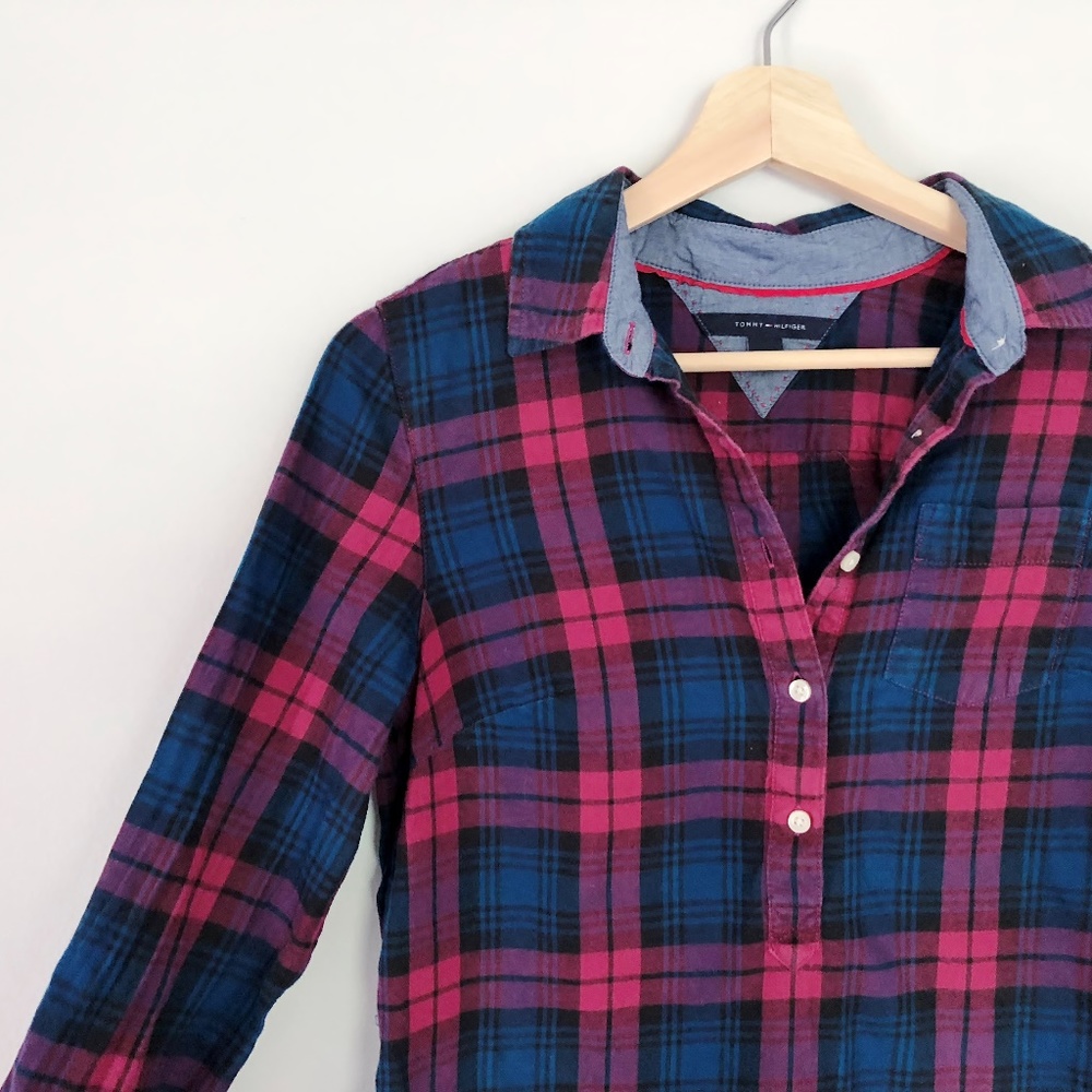 Tommy Hilfiger Pink & Blue plaid Popover Shirt